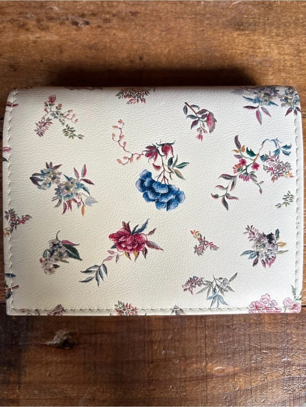 Dior Cream Floral Compact Wallet with Gold CD Emblem